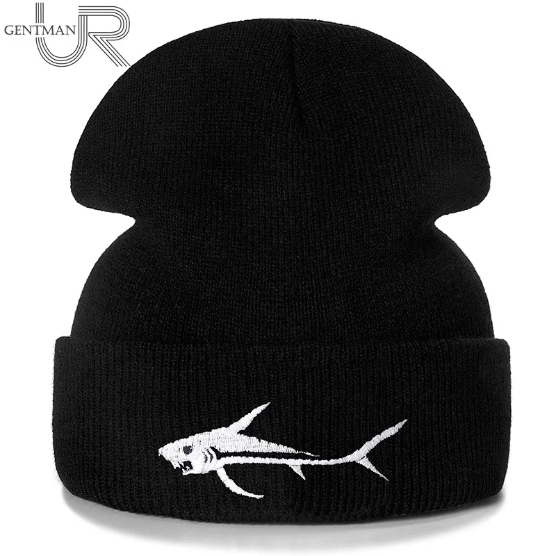 1 шт шапка Большая акула вышивка повседневное женская мужская теплая вязаная