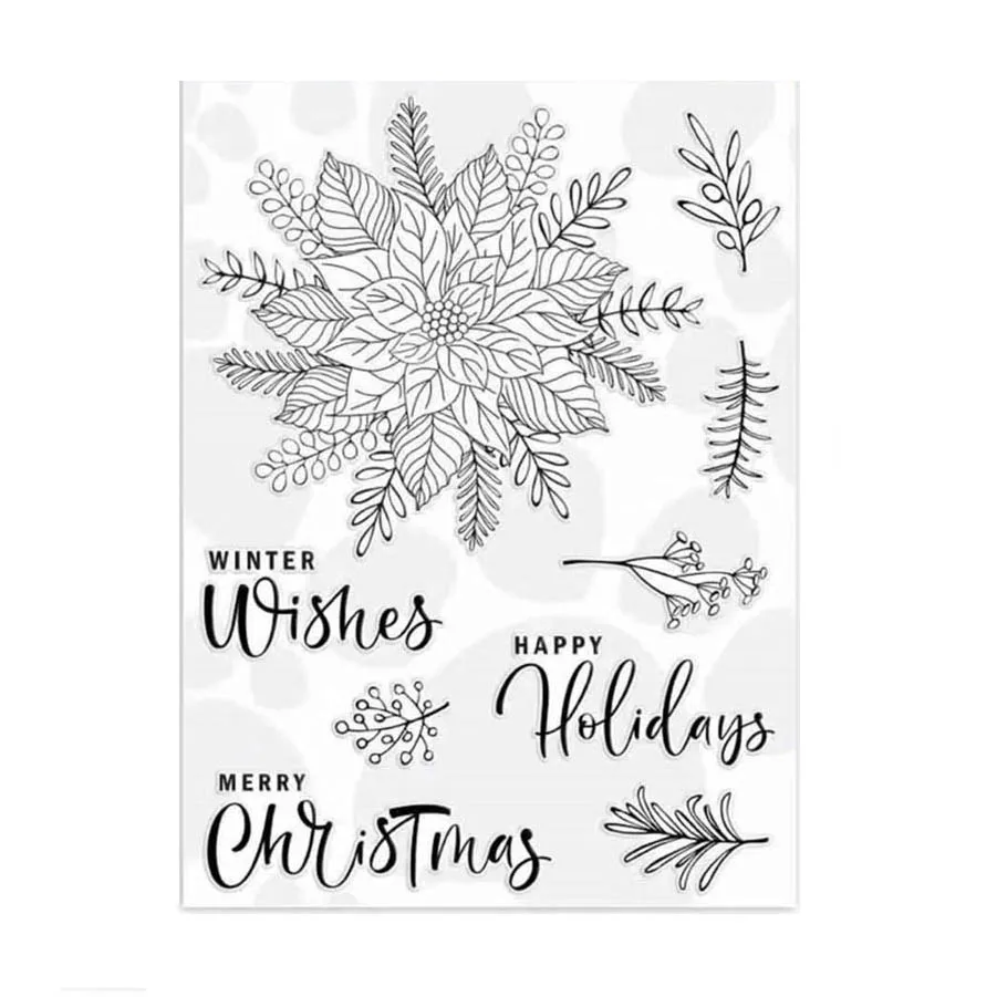 

Merry Christmas Poinsettia Holly leaves Clear stamp For Christmas Holiday Card making Cutting die Cutter Punch
