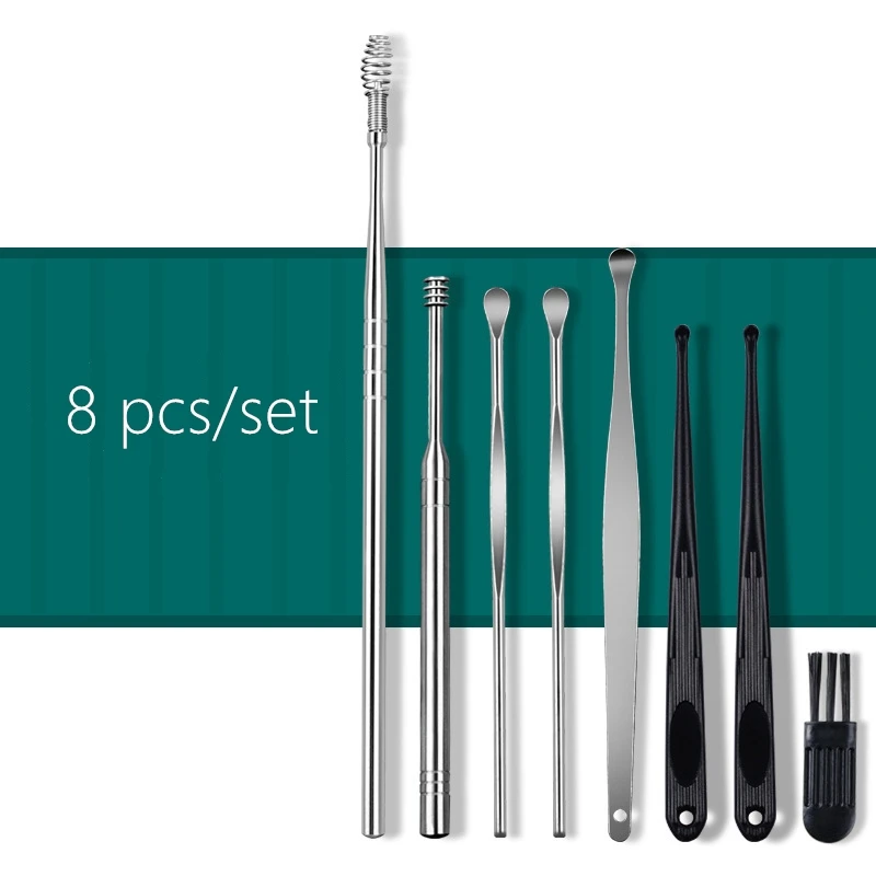 8-Pcs Set Of Dog Cat Ear Cleaner Stainless Steel Wax Picker Spiral Cleaning Spoon Pet Care Beauty Tool | Дом и сад