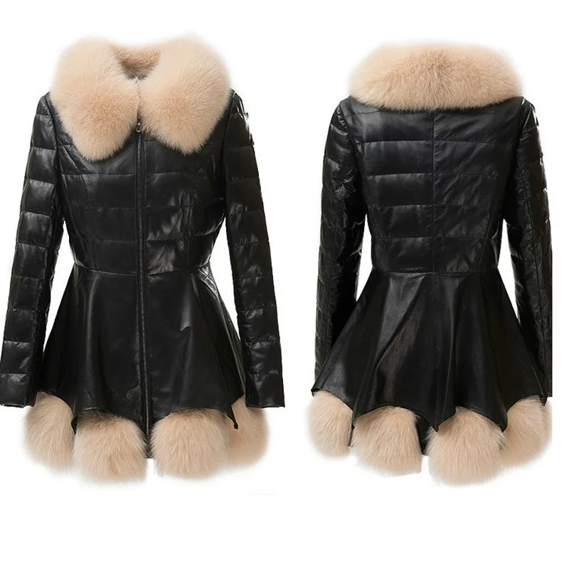 Women's Red Faux Leather Jacket Down Cotton Parka Winter Coat Female Slim Fashion Korean Chaqueta Mujer Cuero KJ536 | Женская одежда