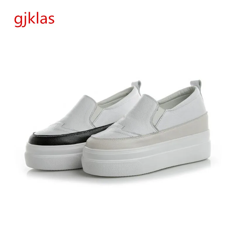 

Real Leather Casual Wedges Shoes for Women Platform Sneakers Fashion Ladies Chunky Shoes High Heel Sneakers Women White Shoes