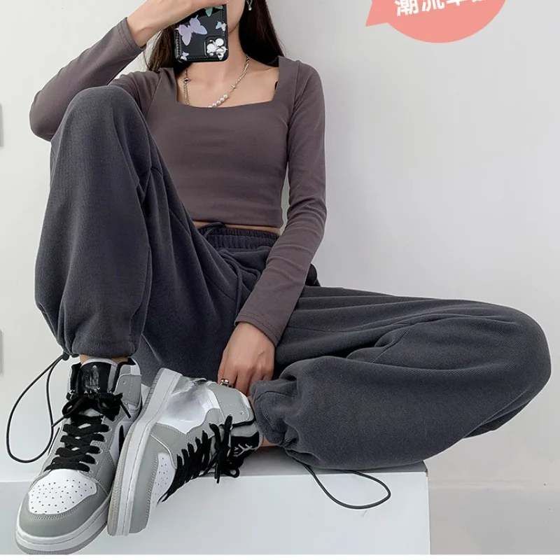 

Женские спортивные брюки, белые и серые свободные мешковатые утепленные штаны, теплые зимние брюки, джоггеры, уличная одежда, осень 2021