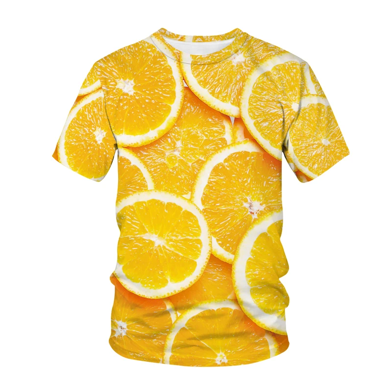

2021 hot sale 3D fruit pattern round neck T-shirt casual fashion street short sleeve men and women Animation printing Store