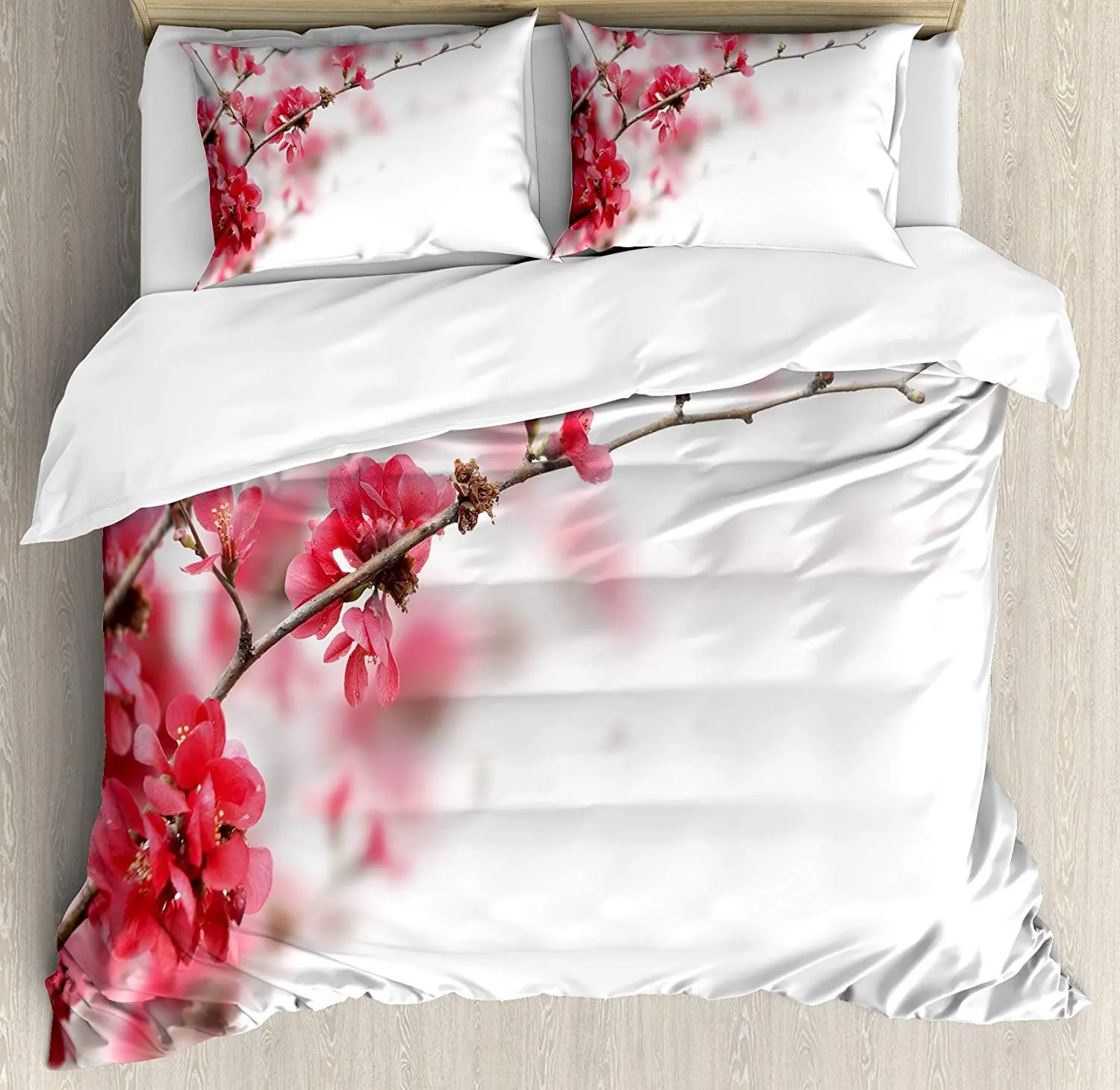 

Spring Bedding Set Nature Beauty Cherry Blossom Branches Misty Inspirational Japanese Blooms Duvet Cover Pillowcase Bed Set