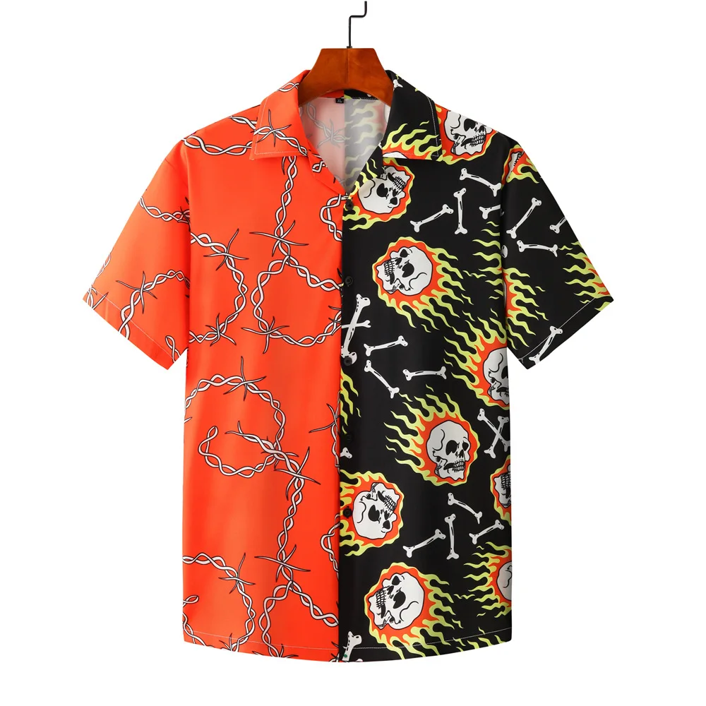 2021 Men's Summer Beach Short Sleeve Stitched Men's and Women's Printed Shirt Streetwear   Turn-down Collar  Print
