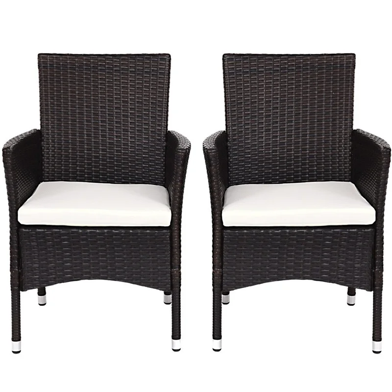 2 шт. обеденные стулья набор с наволочками открытый сад ротанг/плетеные патио