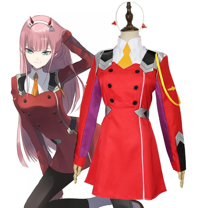 

Animie Game DARLING in the FRANXX 02 Zero Two Cosplay Costume Women Halloween Uniform Full Sets Wig Role Playing DFXX C85K182