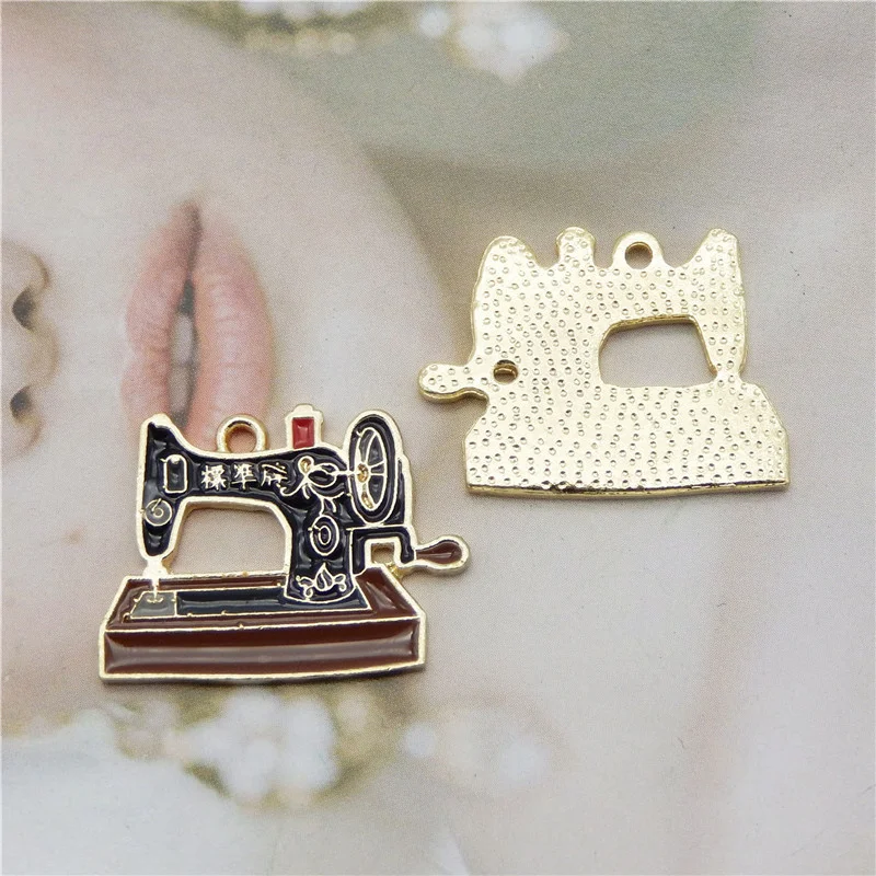 

Julie Wang 3PCS Enamel Black Sewing Machine Charms Alloy Pendant Bracelet Earrings Jewelry Making Accessory