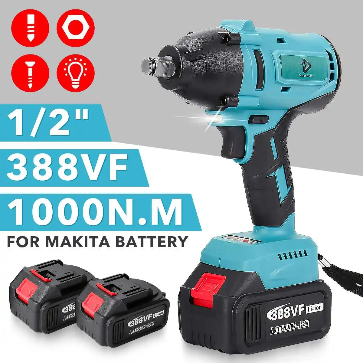 1000N.m Impact Electric Wrench Brushless Electric Screwdriver With 20000Amh Li-ion Battery Power Tool For Makita 18V Battery