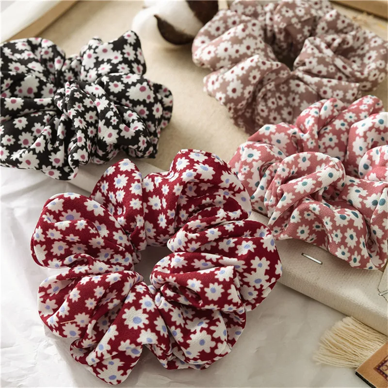 Модные резинки для волос с цветочным принтом эластичные шифоновые женские