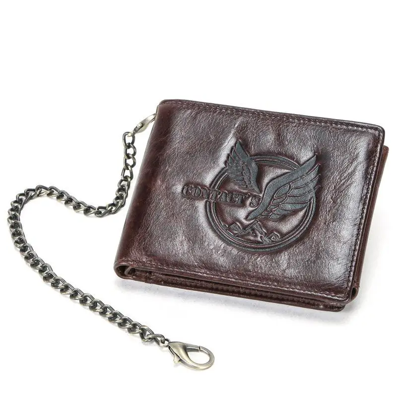 

YourSeason Retro Men Chain Tri-fold Luxury Wallet 2021 Genuine Leather Boy Coin Purse Wallet Card Holder Multi-function