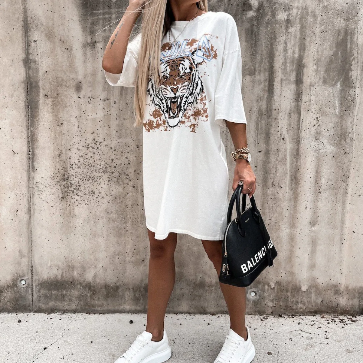 В винтажном стиле С буквенным принтом с тигровым платья длинными рукавами