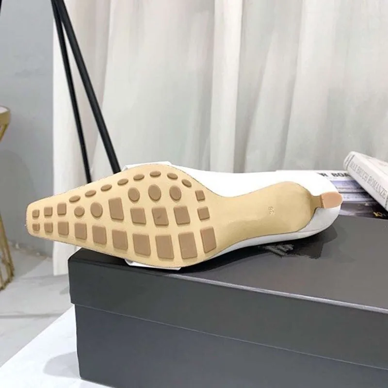 

2020 fashion Genuine Leather Thin Heels Square Toe Shallow High Quality women shoes Metal buckle current luxury women shoes