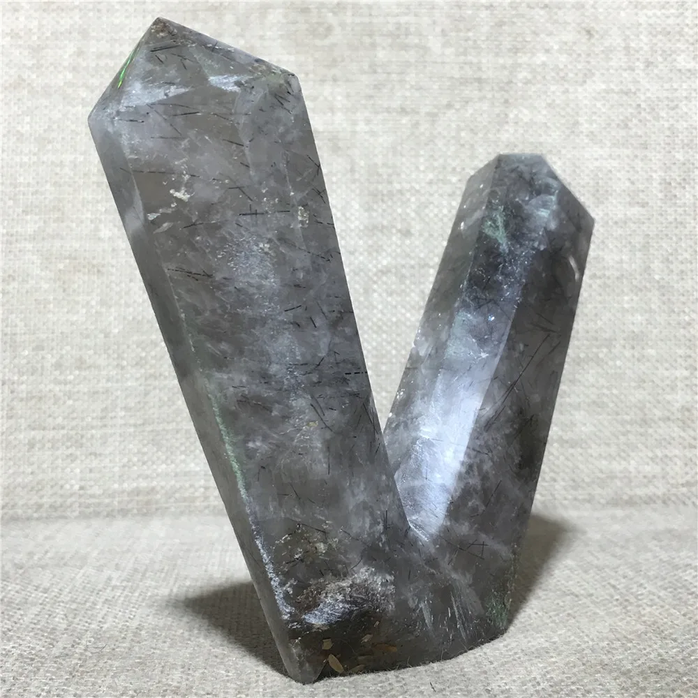 

Natural Hair Quartz Crystals Double Pointed Wand Gift Ornament For Home Wedding Decoration Chakra Healing Obelisk Stones Tower