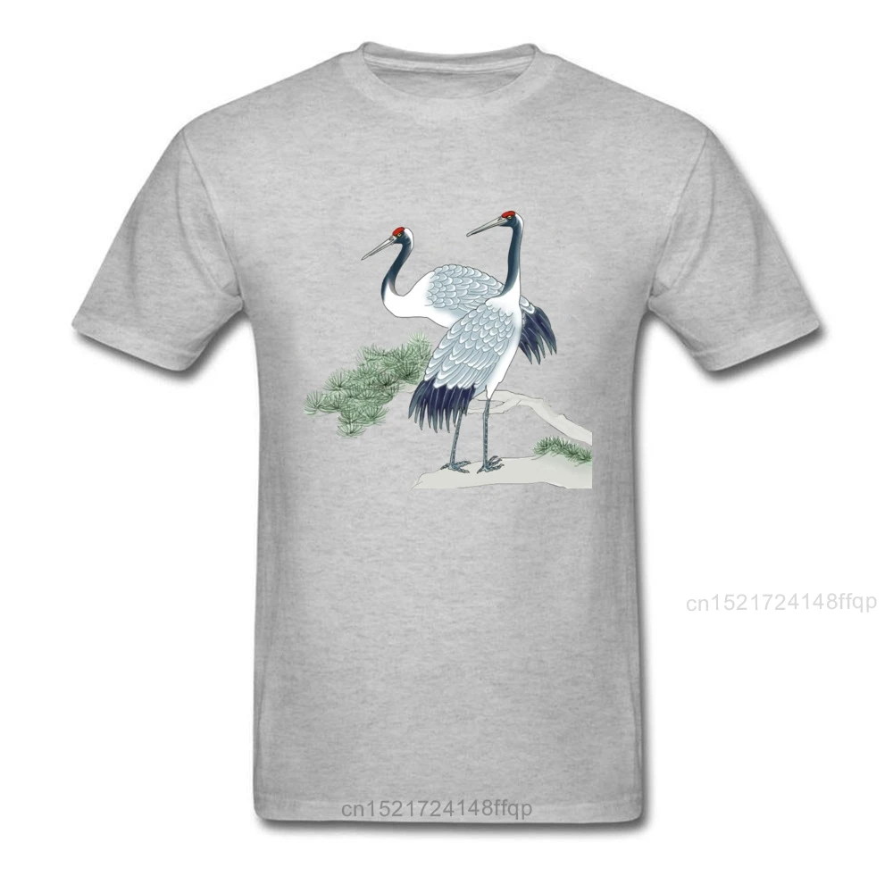 2018 модная мужская белая черная футболка с принтом Восточная сосна и журавль