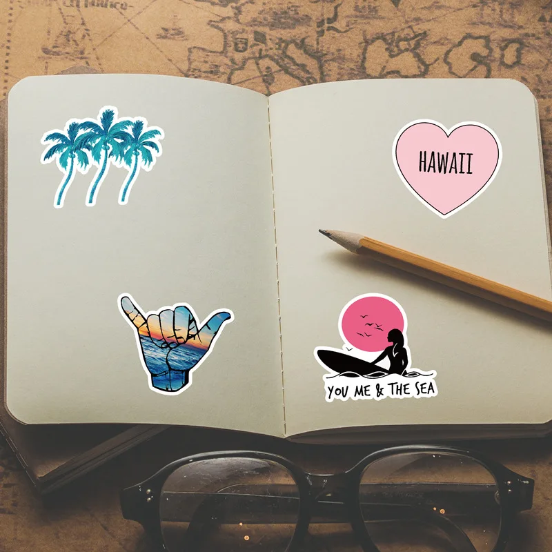 

50Pcs/lot Hotsale Hawaii Travelling Stickers Waterproof No-duplicate Notebook Skateboard Decal Dropshipping