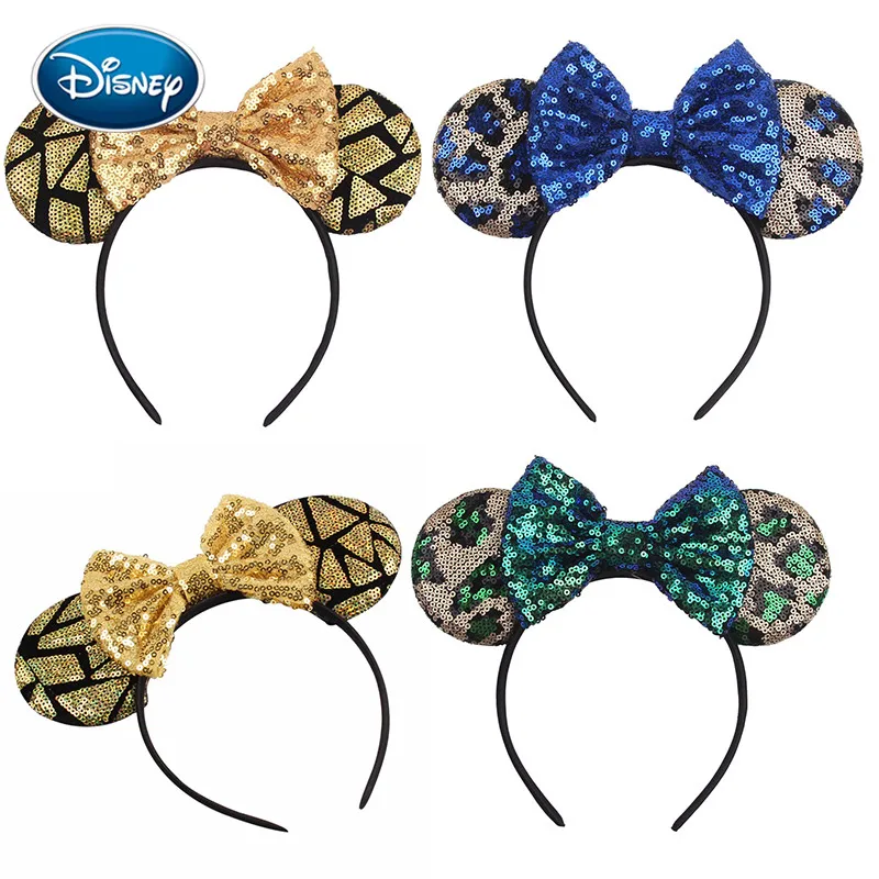 Disney Classical Glitter Leopard Sequins Hair Bow Women& Girl Hairband New Arrival Handicraft Headband Headwear