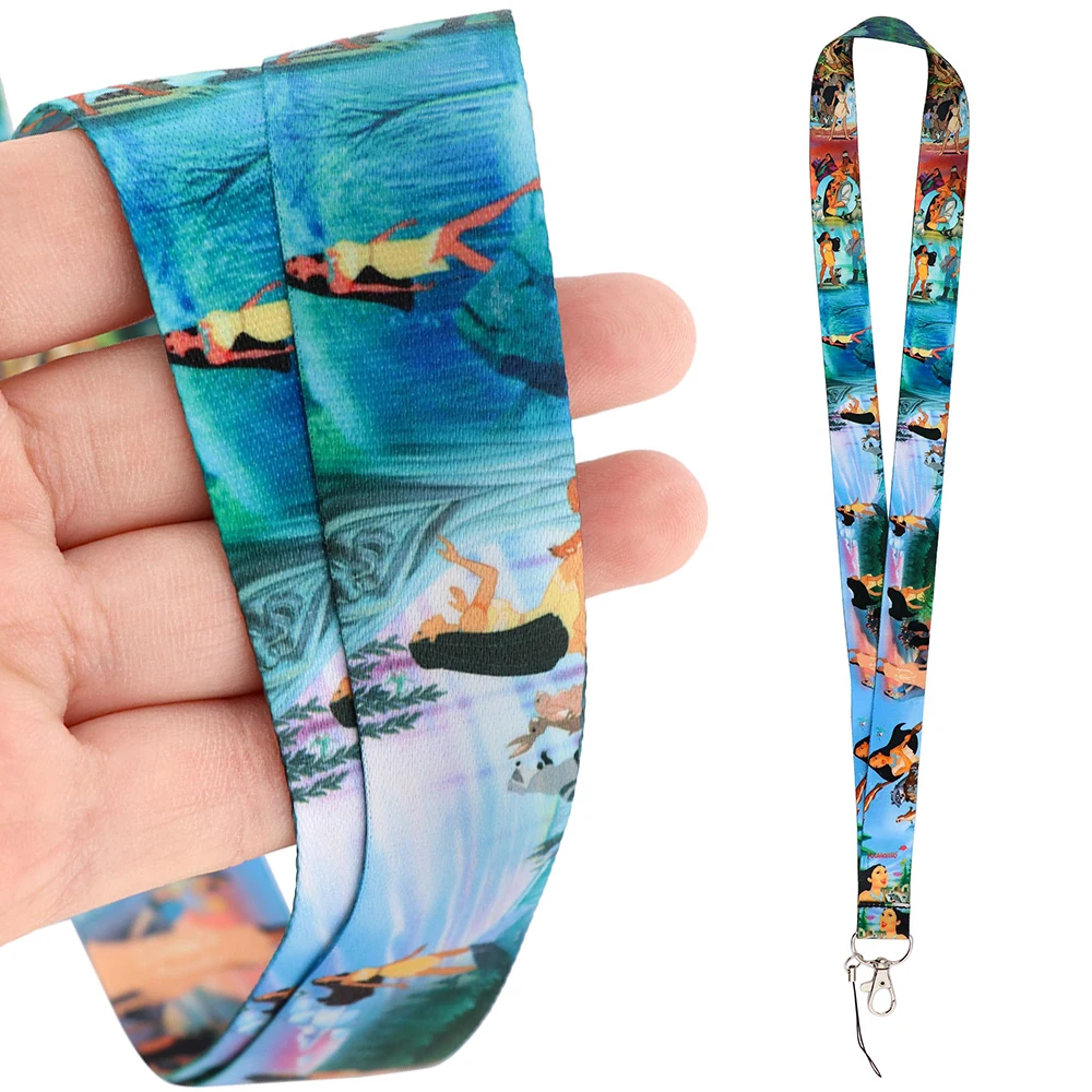 yq778 pocahontas lanyard cartoon keychain keys phone rope id bank card badge holder neck strap keychain lariat jewelry accessory free global shipping