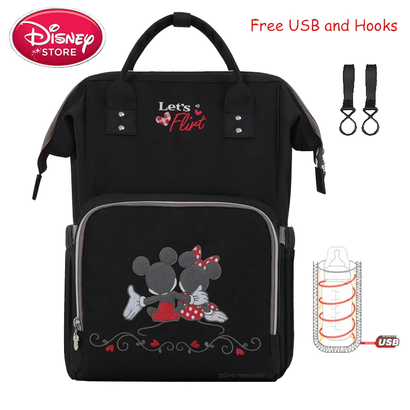 black Дисней Микки Маус usb зарядка мумия пеленки сумки детские подгузники для ухода за ребенком Водонепроницаемый Путешествия Материнство рюкзак - Цвет: black