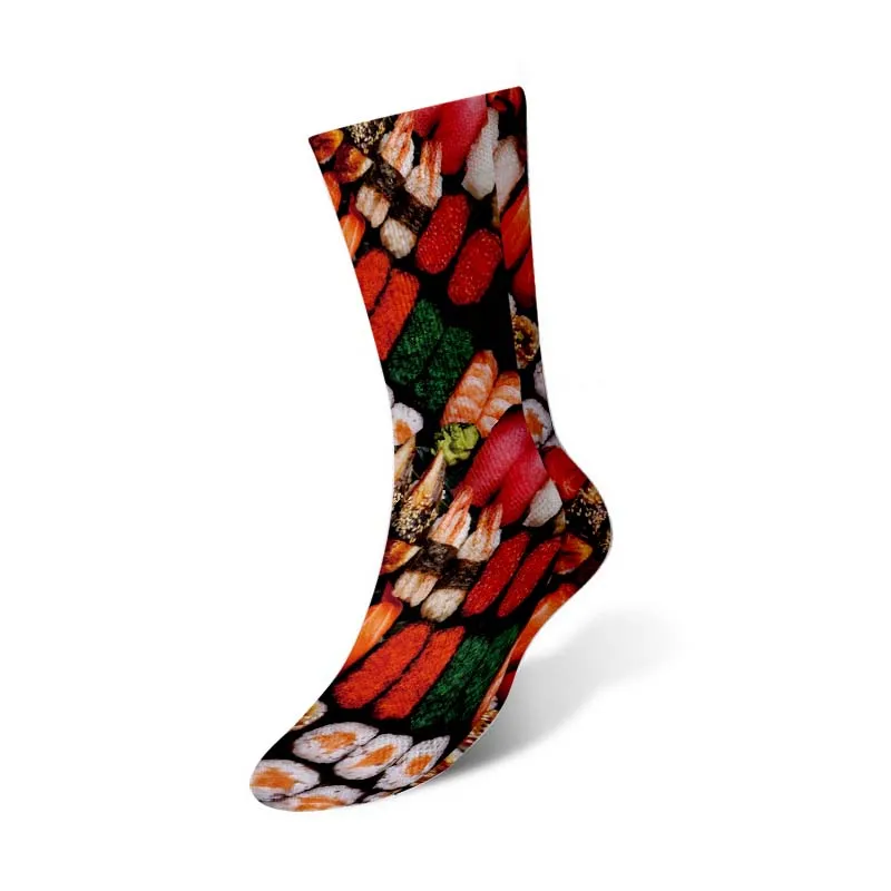 Носки женские хлопковые с 3D-принтом Смешные длинные изображением еды суши