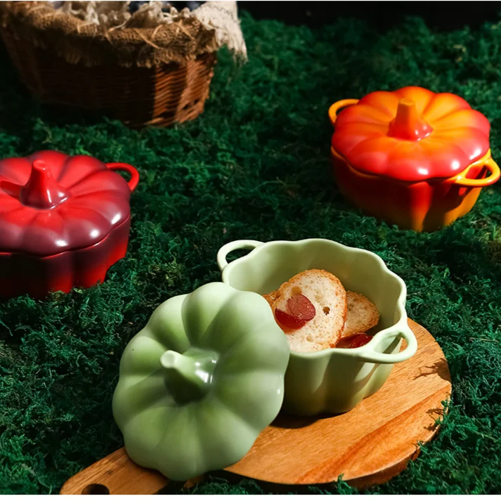 

Creative Pumpkin Cup Household Stew Cup Soup Bowl Noodles Bowl Double Ear Fruit Dessert Bowl Cereal Bowl Tureen and Bowls Set