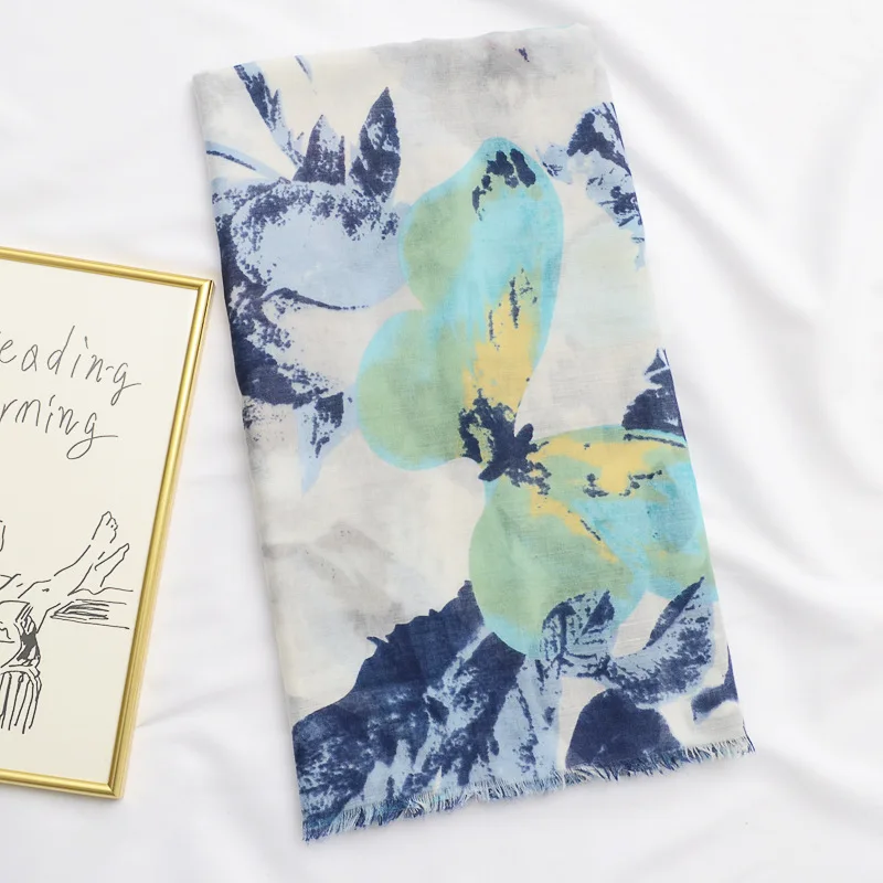 

Ms. Scarf New Smudge Splash Ink Butterfly Print Beach Towel Travel Sunscreen Shawl Cotton and Linen Scarf