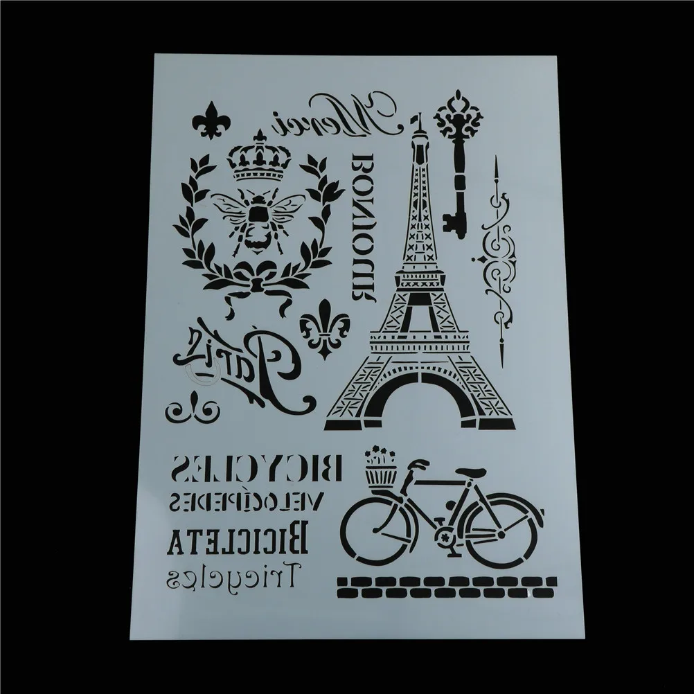 

DIY Craft Layering Stencils For Walls Painting Scrapbooking Stamp Album Decor Embossing Eiffel Tower Bike Paper Card Template