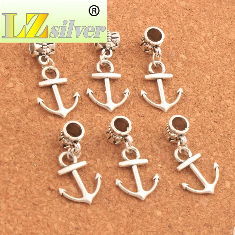 Anchor Hope Big Hole Beads 15x29 mm 100PCS Zinc Alloy Dangle Fit European Charm Bracelets Jewelry DIY B143