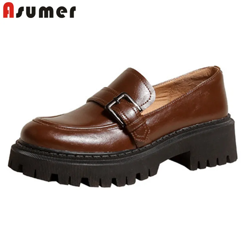 

ASUMER 2022 Новое поступление туфли на плоской платформе женские лоферы из натуральной кожи обувь с жемчугом слипоны Весенняя повседневная обув...