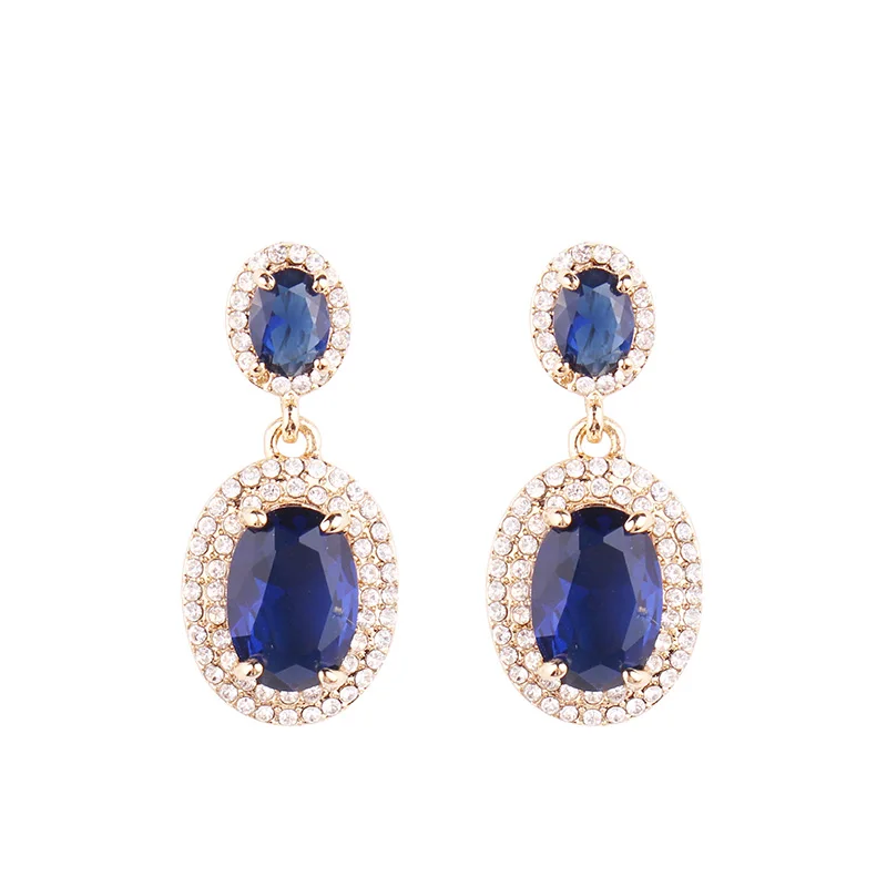 royal blue LUBOV Опал серьги гвоздики сверкающие Элегантный Прекрасный Пистолет Черная Овальная водяная капля драгоценные камни серьги для женщин серьги 19 цветов - Окраска металла: royal blue
