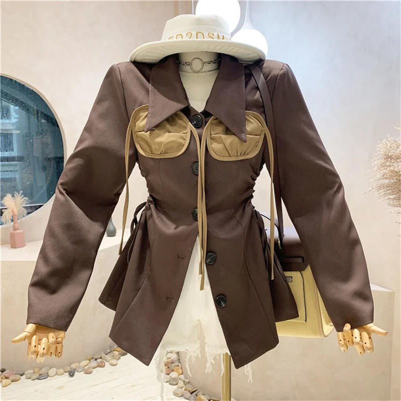 

NEW Niche Design Women's Clothing 2021 Autumn Design Sense Small Blazer Drawstring Hollowed Out Hollow Suit Jacket