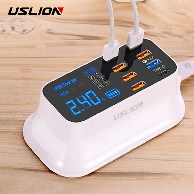 Зарядное устройство USLION Quick Charge 3 0 USB со светодиодным дисплеем для iPhone Samsung Xiaomi 8