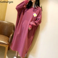 nightgowns women leisure striped loose plus size 4xl elegant soft korean style womens kawaii trendy daily sleepwear student chic