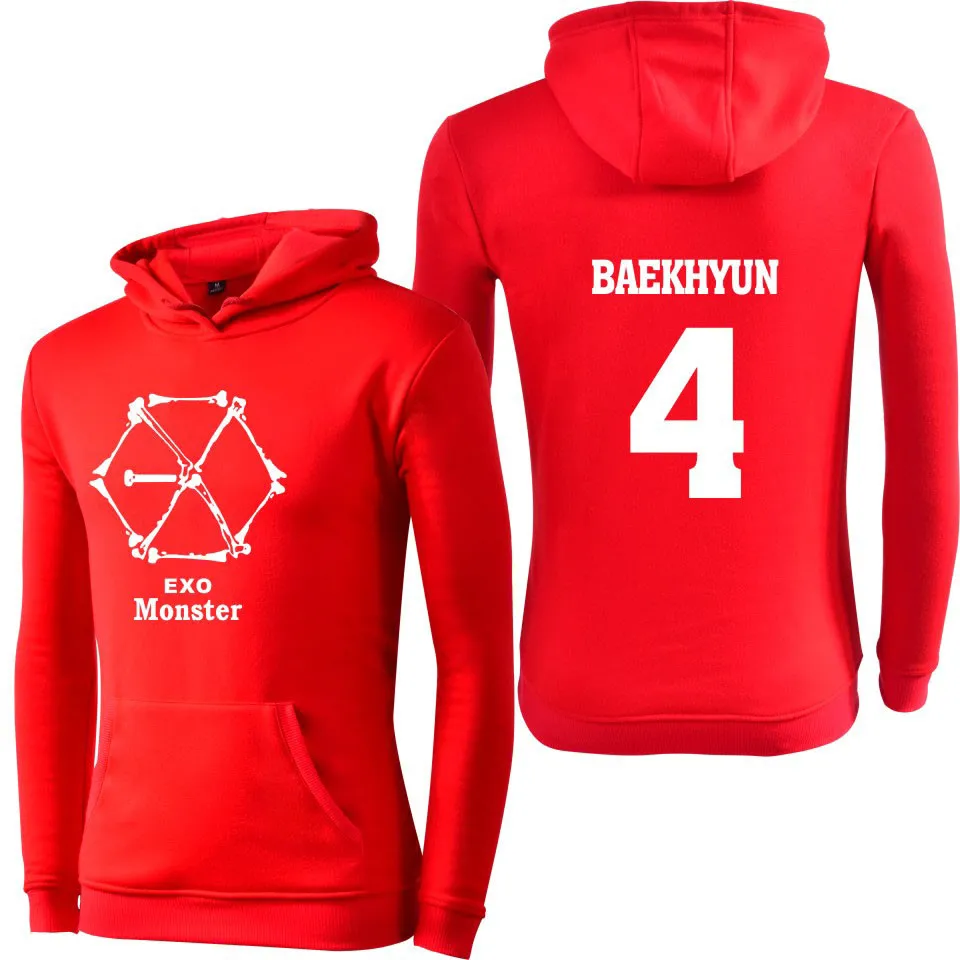 Мужские и женские толстовки EXO MONSTER Red корейский пуловер с длинным рукавом принтом