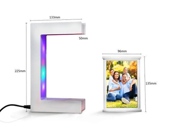 E Shape Magnetic Levitation White Floating Photo Frame with Colorful LED Lights for Girl Friend Birthday Gifts Home Decoration