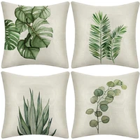 fauxlinen cushion cover set single sided printed with nordic tropical green plant decorative pillowcase for home decoration