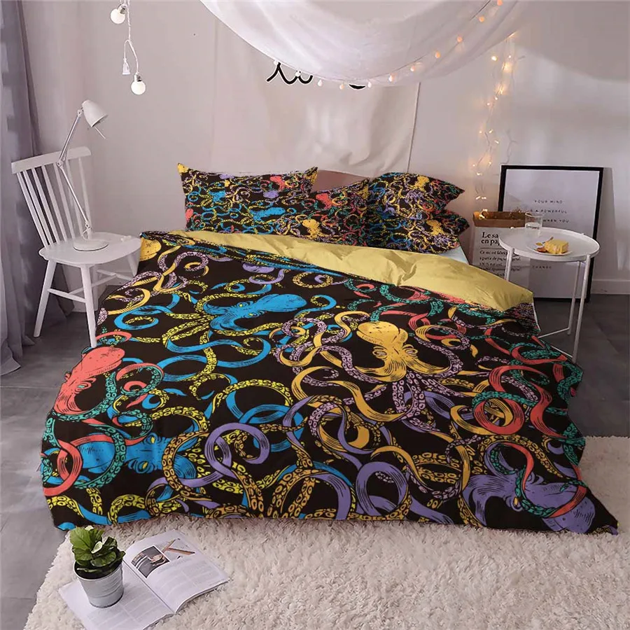 HELENGILI 3D Bedding Set Octopus Print Duvet Cover Lifelike Bedclothes with Pillowcase Bed Home Textiles #ZY-11 | Дом и сад