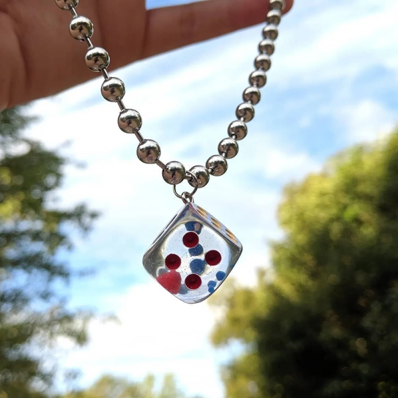 

Europe America Trendy Simple Round Beads Chain Necklaces For Women Fashion Hip hop Geometric Dice Pendant Necklace bijoux femme