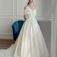 off the shoulder wedding dress bow shaped satin simple bridal dresses boat neck custom made vestido de noiva