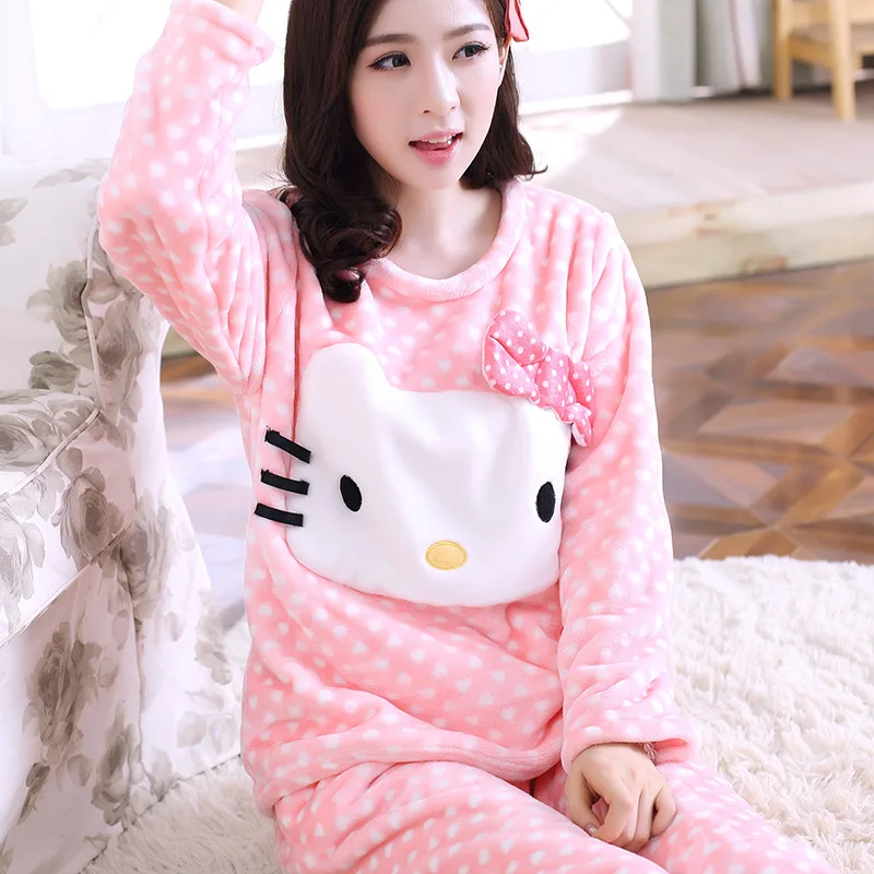 Женская Хлопковая пижама большого размера плюшевое толстое теплое нижнее белье