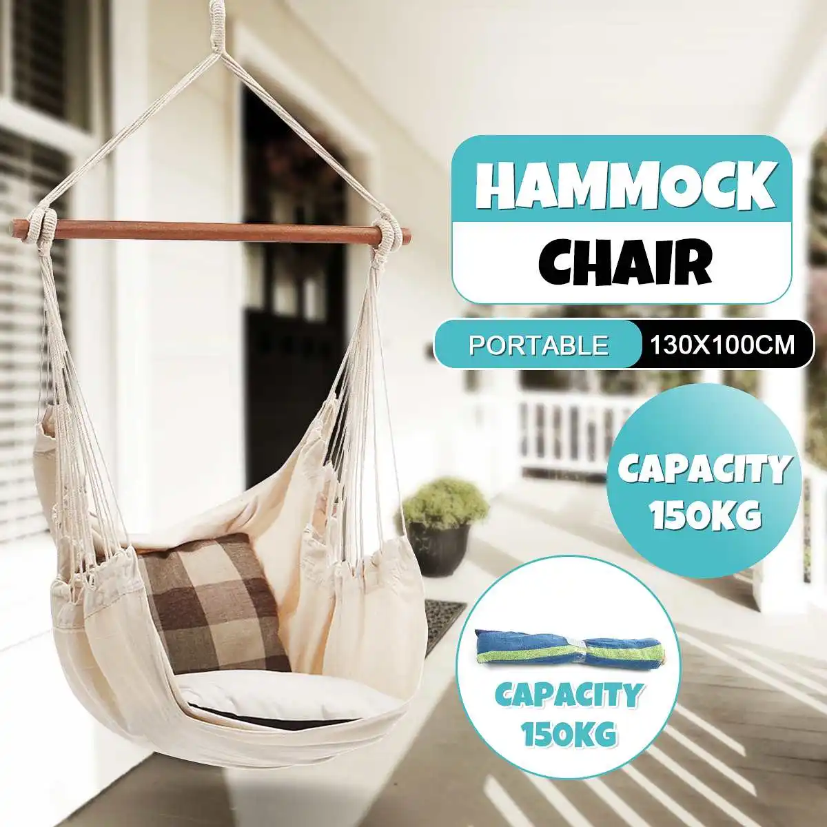 

150kg Loading Hammock Hang Lazy Chair Swinging Indoor Outdoor Furniture Hanging Rope Chair Swing Chair Seat Bed Travel Camping