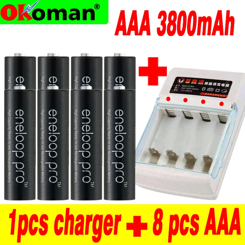 8 шт. оригинал Pro AAA перезаряжаемая батарея 3800mAh 1 2 V ni mh камера с зарядным