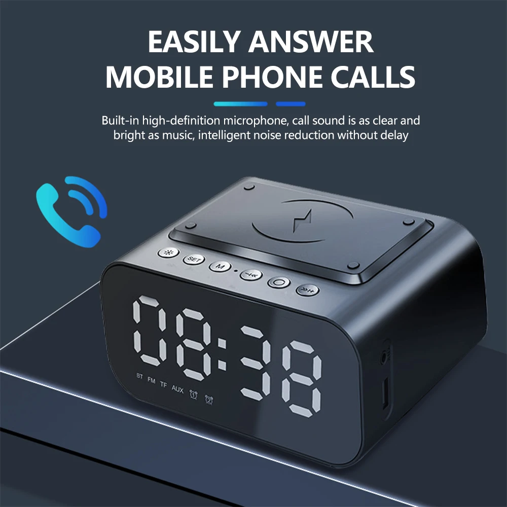 

Wireless Charger Alarm Clock Bluetooth Speaker LED Smart Digital Clock Table Electronic Desktop Clocks Fm Radio USB Fast Charger