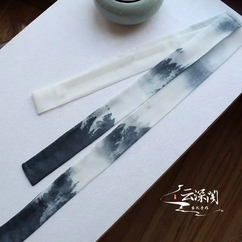 1 high quality Chiffon Antique hanfu cos hair band costume studio cranes printing hair rope hair restoring ancient ways - Цвет: 1