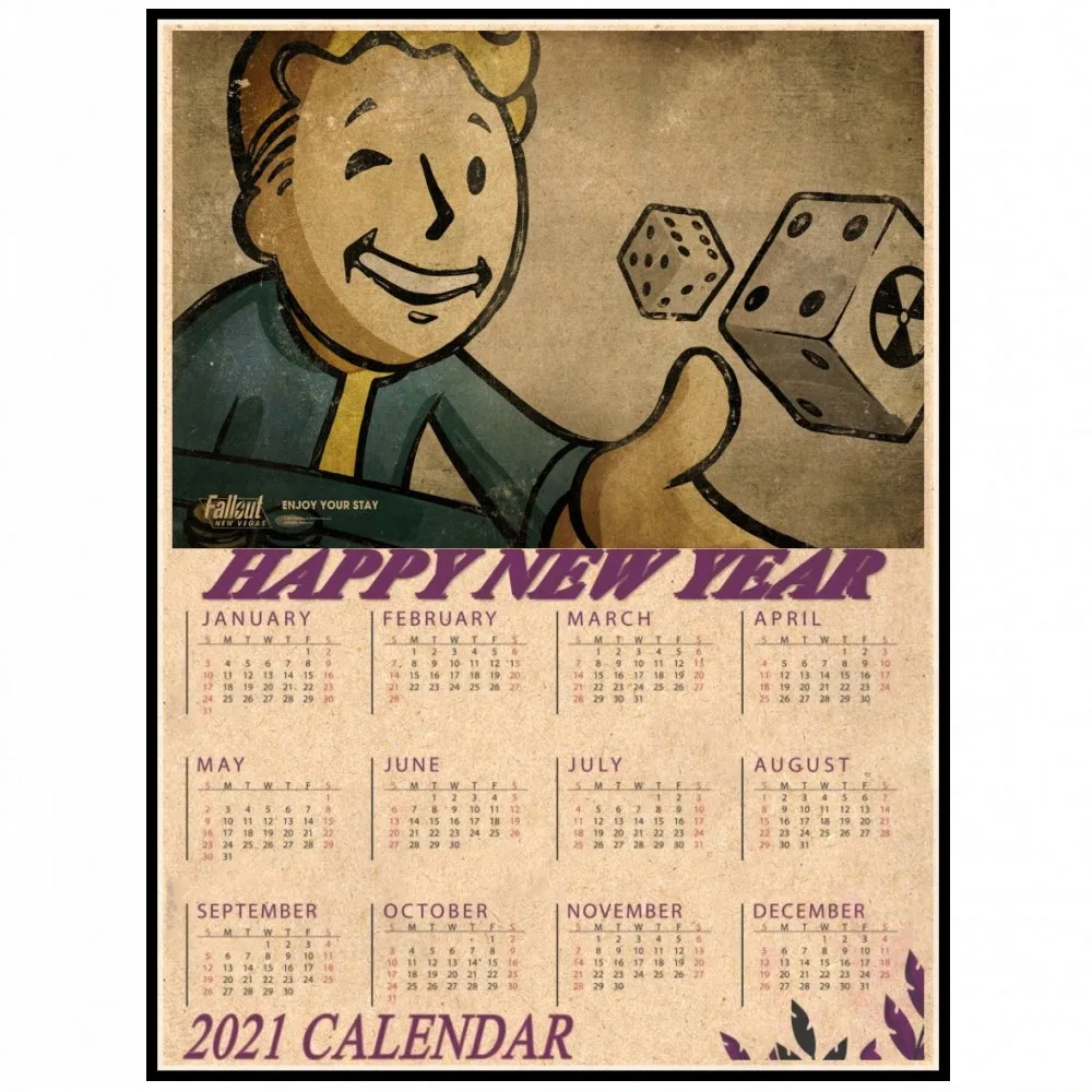 Игровой постер Fallout 3 4 игра ретро календарь 2021 фотобумага для бара кафе домашний