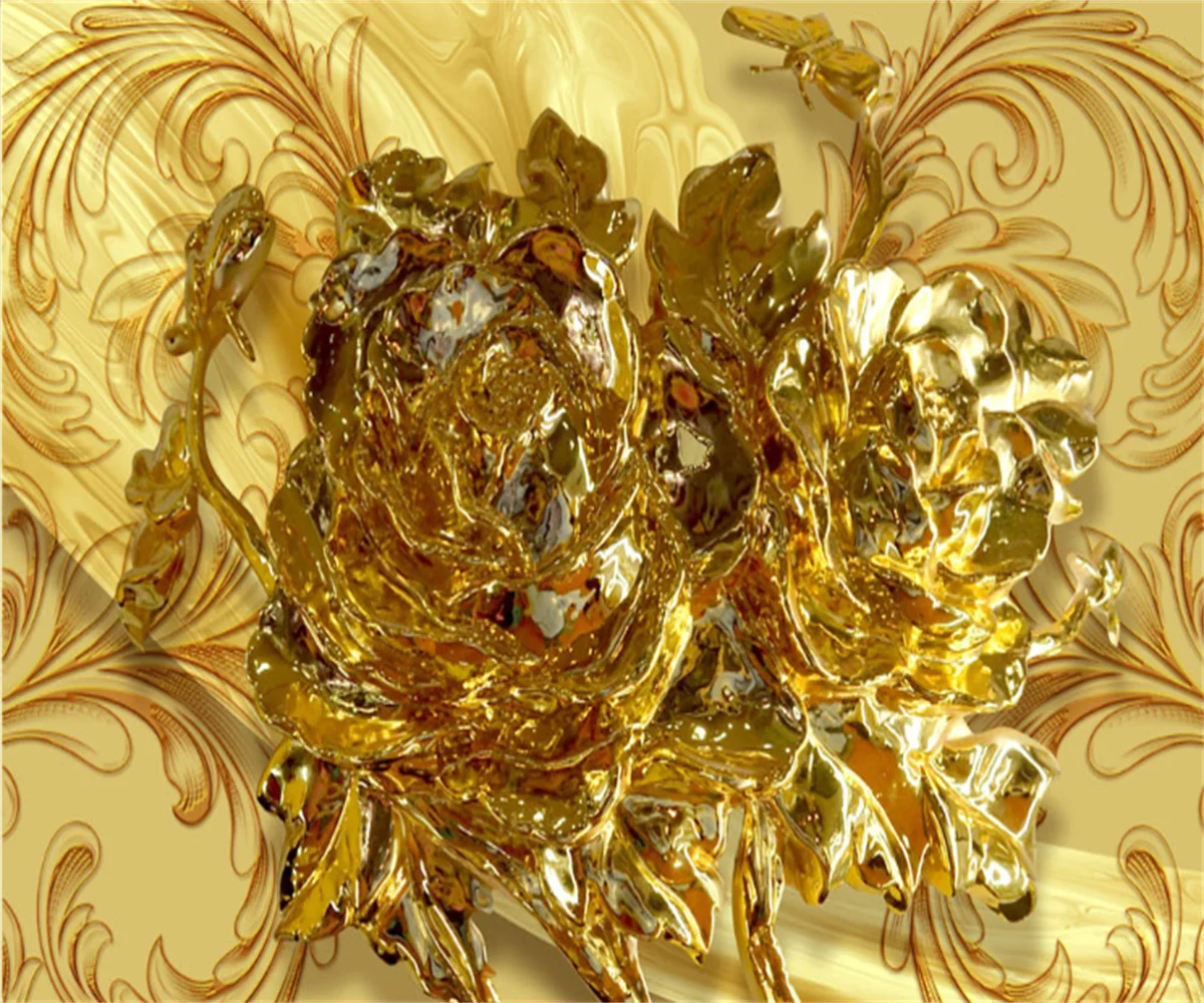 

Самоклеящиеся 3D-обои на заказ, обои с рисунком золотого пиона, цветов, европейских украшений, фоновая роспись