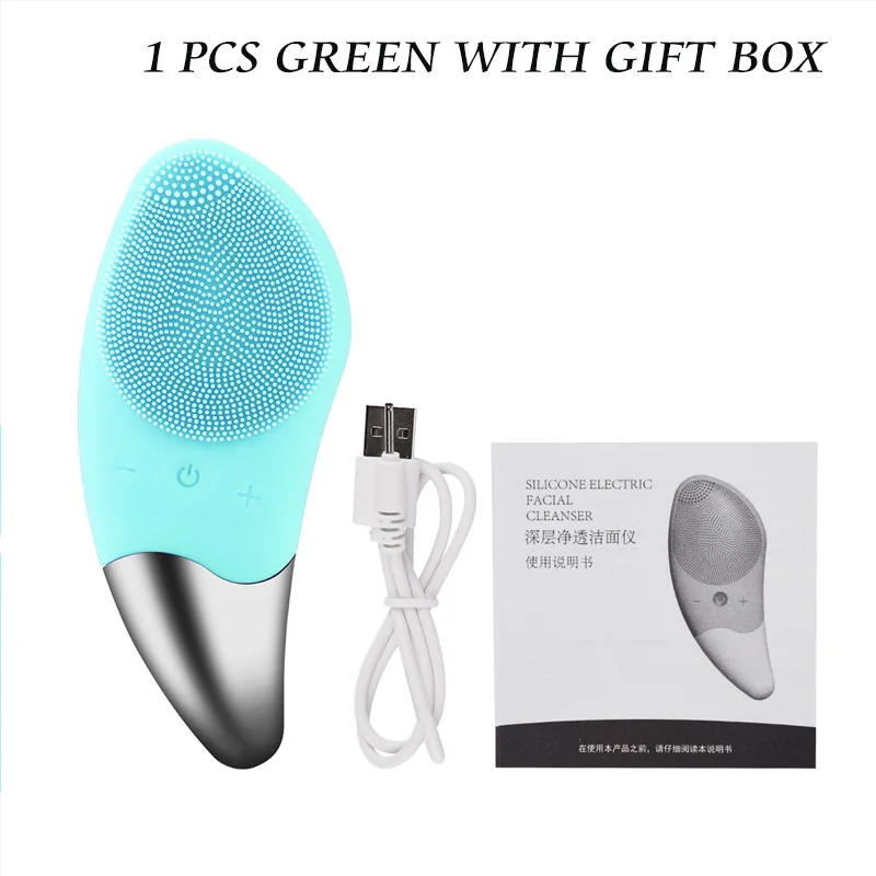 GREEN Силиконовая электрическая щетка для лица, инструмент для ухода за лицом, звуковая машина для лица, водонепроницаемая, USB перезаряжаемая для всех типов кожи, Foreoing 2 - Цвет: GREEN