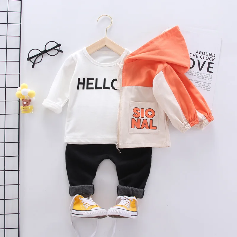 

New Autumn Baby Boys Girls Clothes Children Cotton Hooded Jacket T Shirt Pants 3Pcs/sets Toddler Fashion Costume Kids Tracksuits