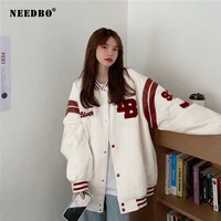 needbo single breasted spliced letter brand clothing bomber jacket women loose baseball uniform female winter coat bf sweater