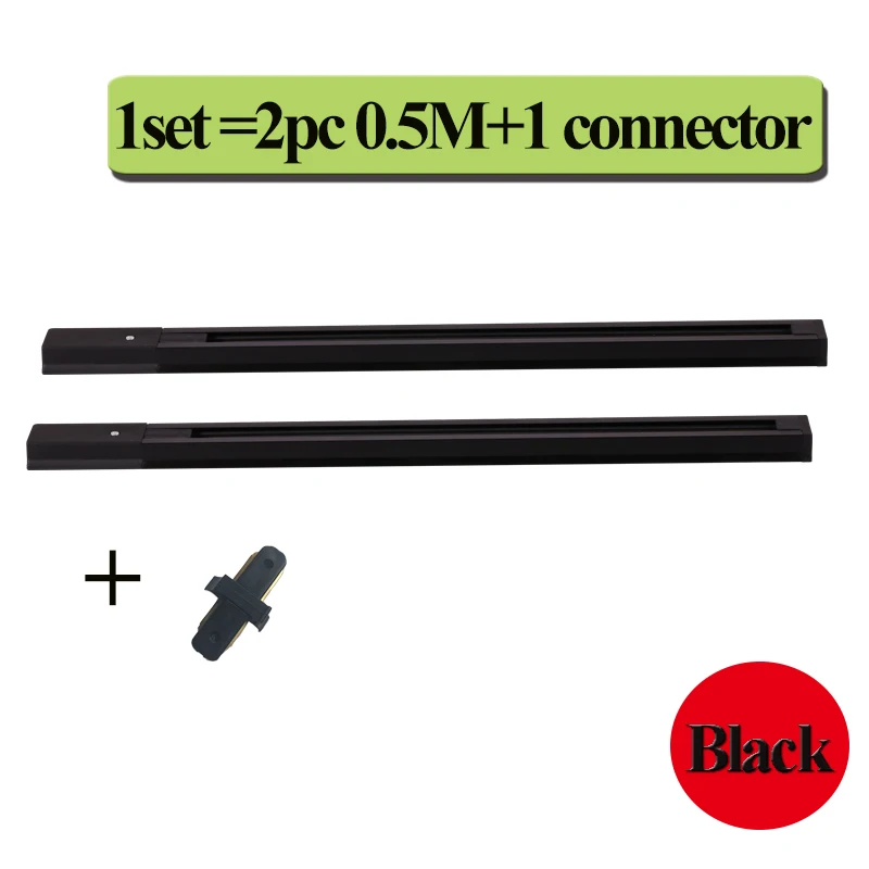 2pcs 0.5M Black Rail Светодиодный рельсовый рельс 1 м, алюминиевый светильник, 0,5 м, 20 см, 2 провода, система с разъемами, универсальный рельсовый светильник - Испускаемый цвет: 2pcs 0.5M Black Rail